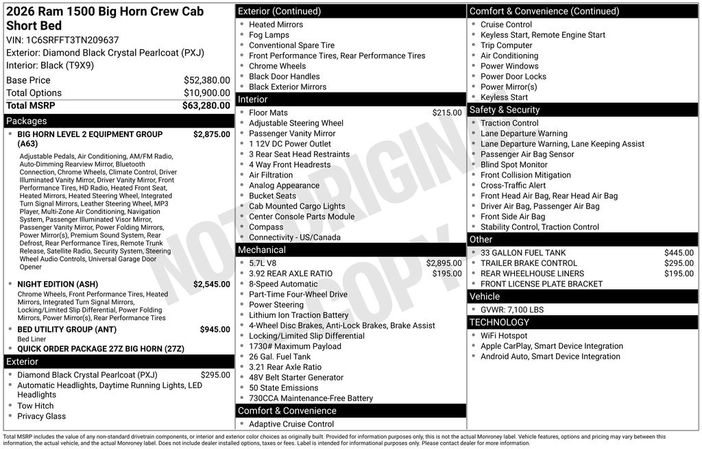 new 2026 Ram 1500 car, priced at $54,813