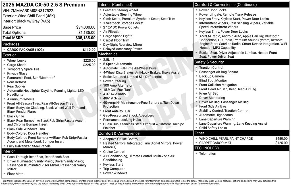 new 2025 Mazda CX-50 car, priced at $36,555
