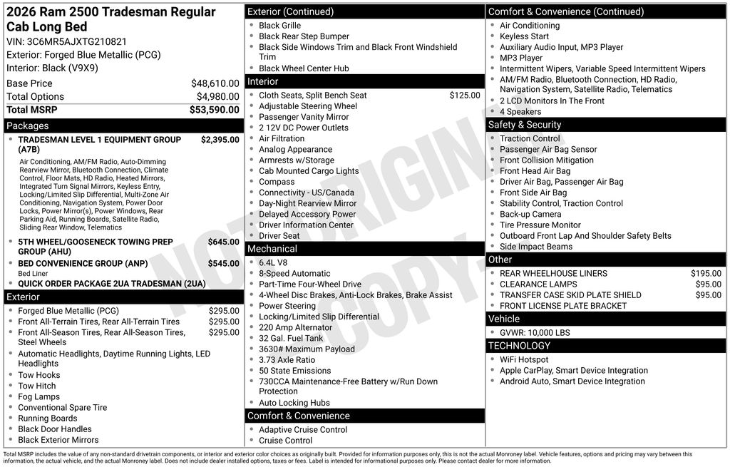 new 2026 Ram 2500 car, priced at $52,467