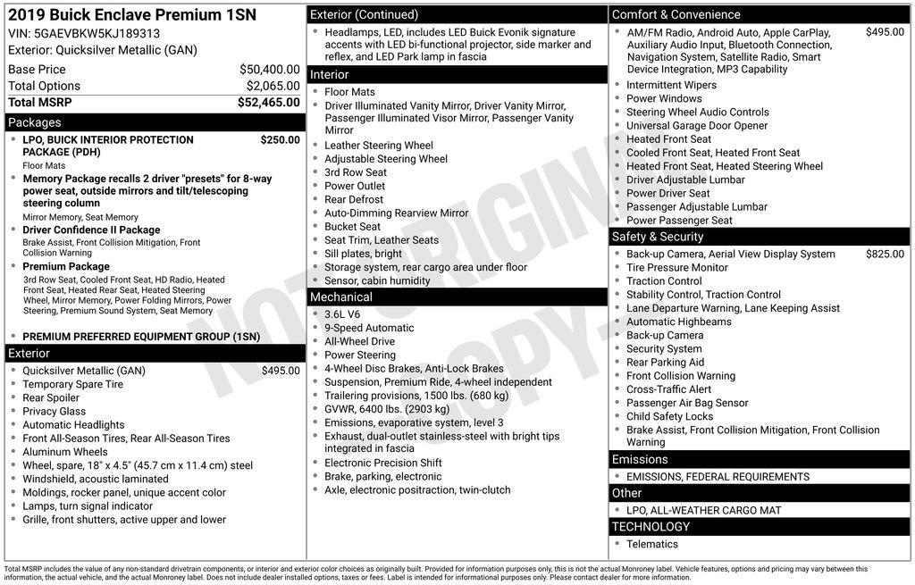 used 2019 Buick Enclave car, priced at $18,000