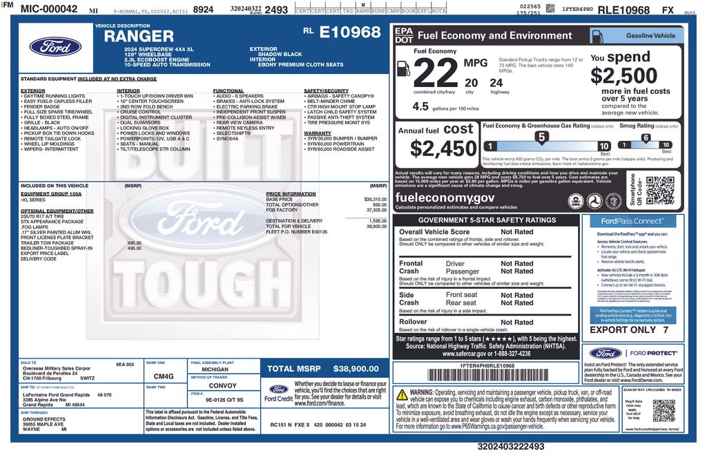 used 2024 Ford Ranger car, priced at $32,000