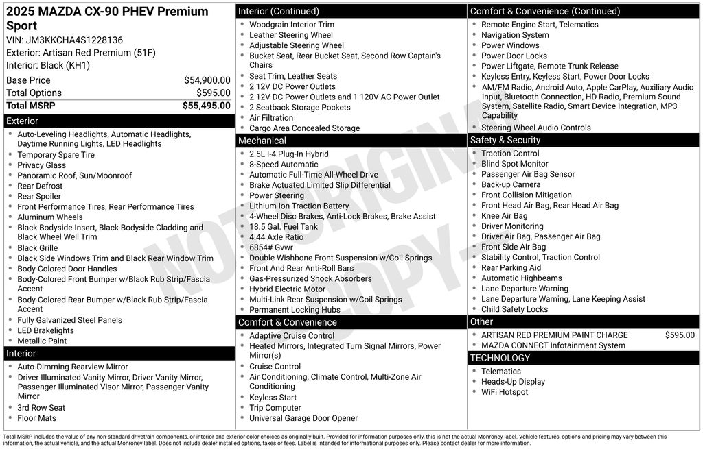 new 2025 Mazda CX-90 PHEV car, priced at $55,686