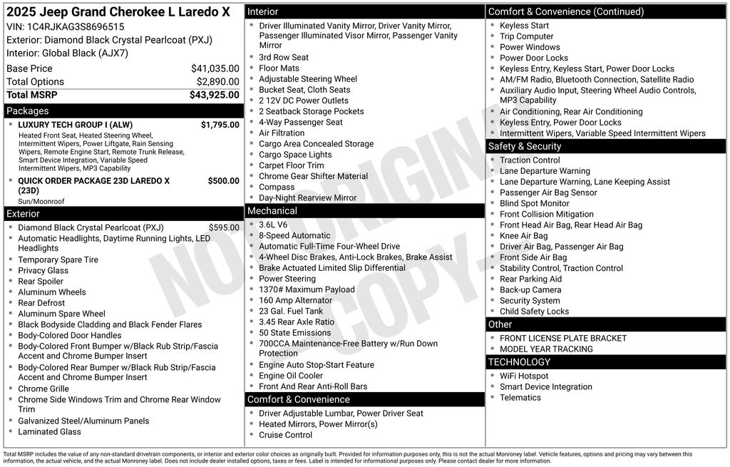 new 2025 Jeep Grand Cherokee L car, priced at $38,464