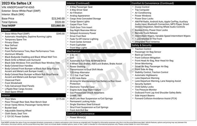 used 2023 Kia Seltos car, priced at $20,599