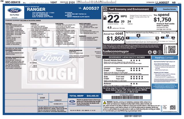 used 2020 Ford Ranger car, priced at $28,999