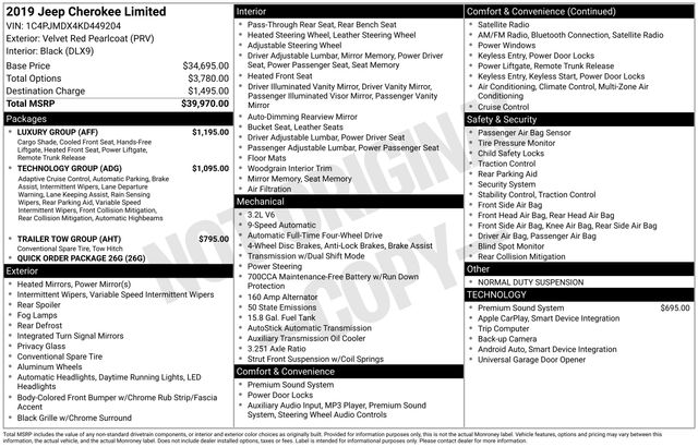 used 2019 Jeep Cherokee car, priced at $17,299