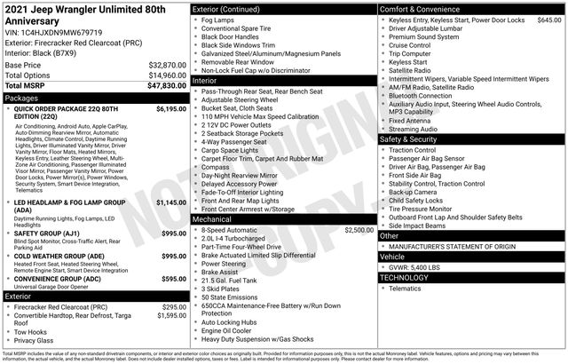 used 2021 Jeep Wrangler car, priced at $27,999