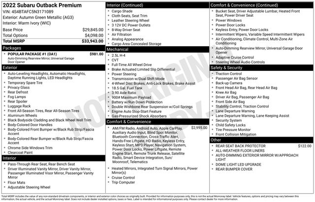 used 2022 Subaru Outback car, priced at $25,599