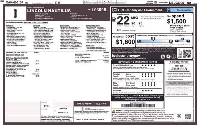 used 2022 Lincoln Nautilus car, priced at $36,999